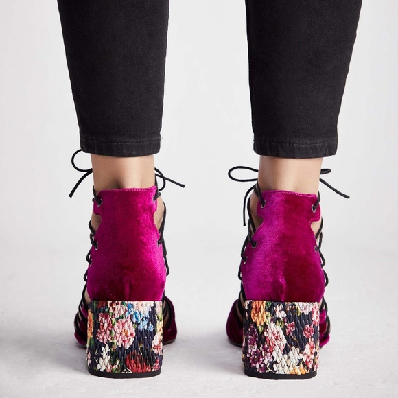 Free People Pink Velvet Top Down Block Heel - Picture 7 of 8